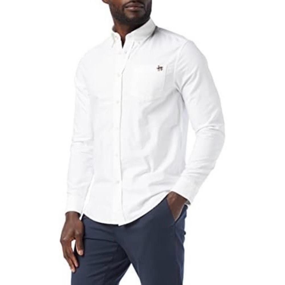 Ted Baker White Magnolia Embroidered on Pocket Caplet Oxford Shirt Size 7 3XL